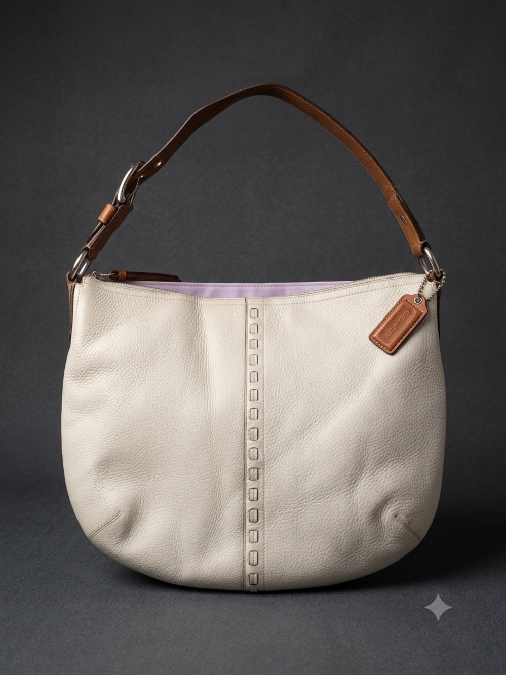 Coach Chalk Pebbled Leather Shoulder Bag with Tan Strap